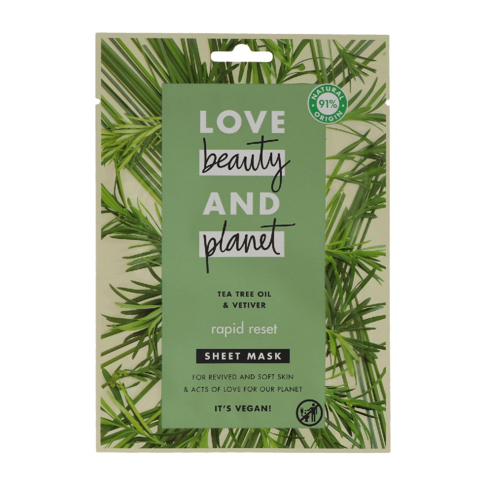 Love Beauty and Planet Tuchmaske 21ml Teebaumöl & Süßgras