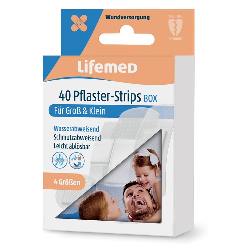 Lifemed Pflaster-Strips Wasserabweisend Metall-Box halbtransparent 40 Stück