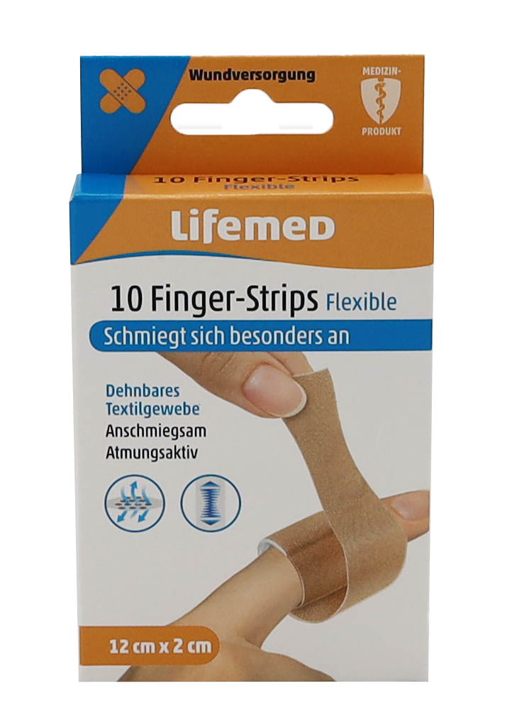 Lifemed Finger-Strips 12 cm x 2 cm hautfarben "Flexible", 10er.