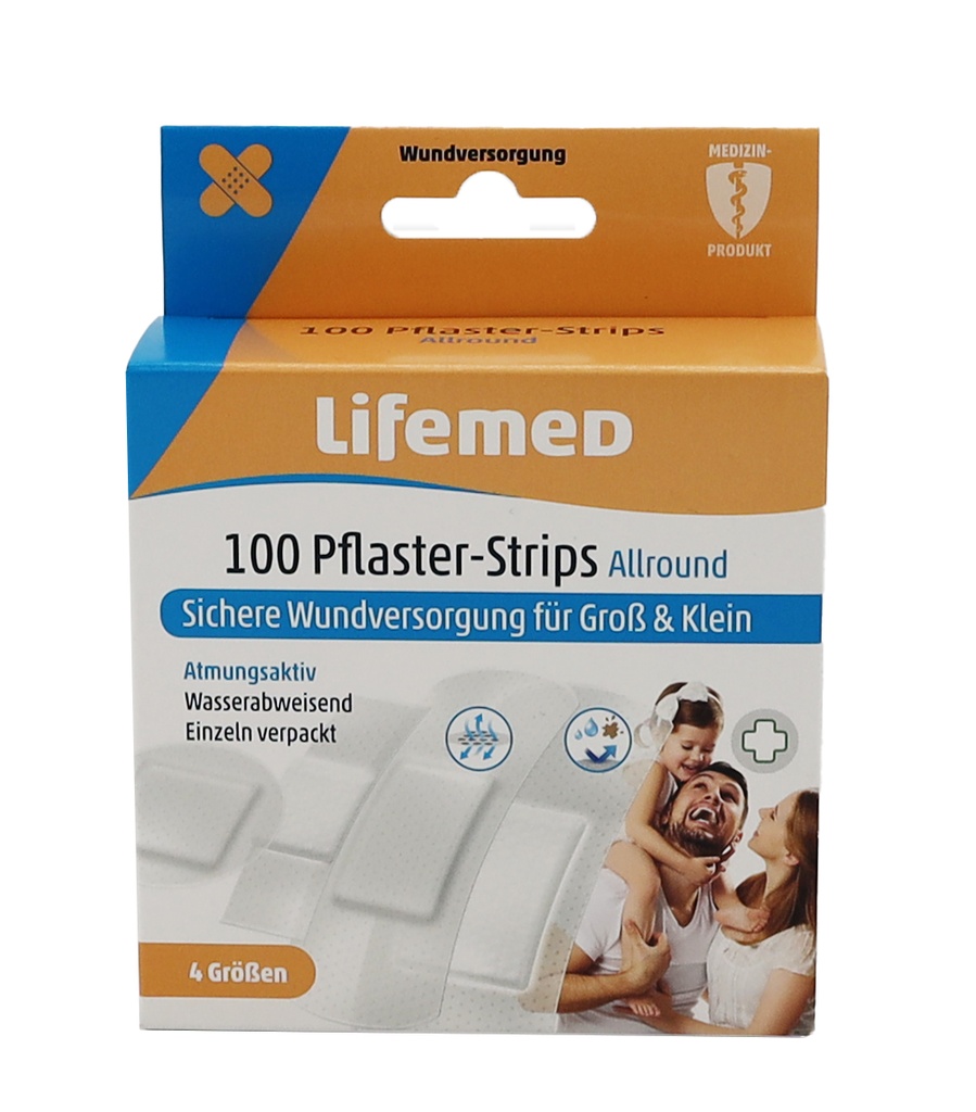 100 Stück  "Lifemed" Pflaster-Strips halbtransparent "Allround" 4 Größen