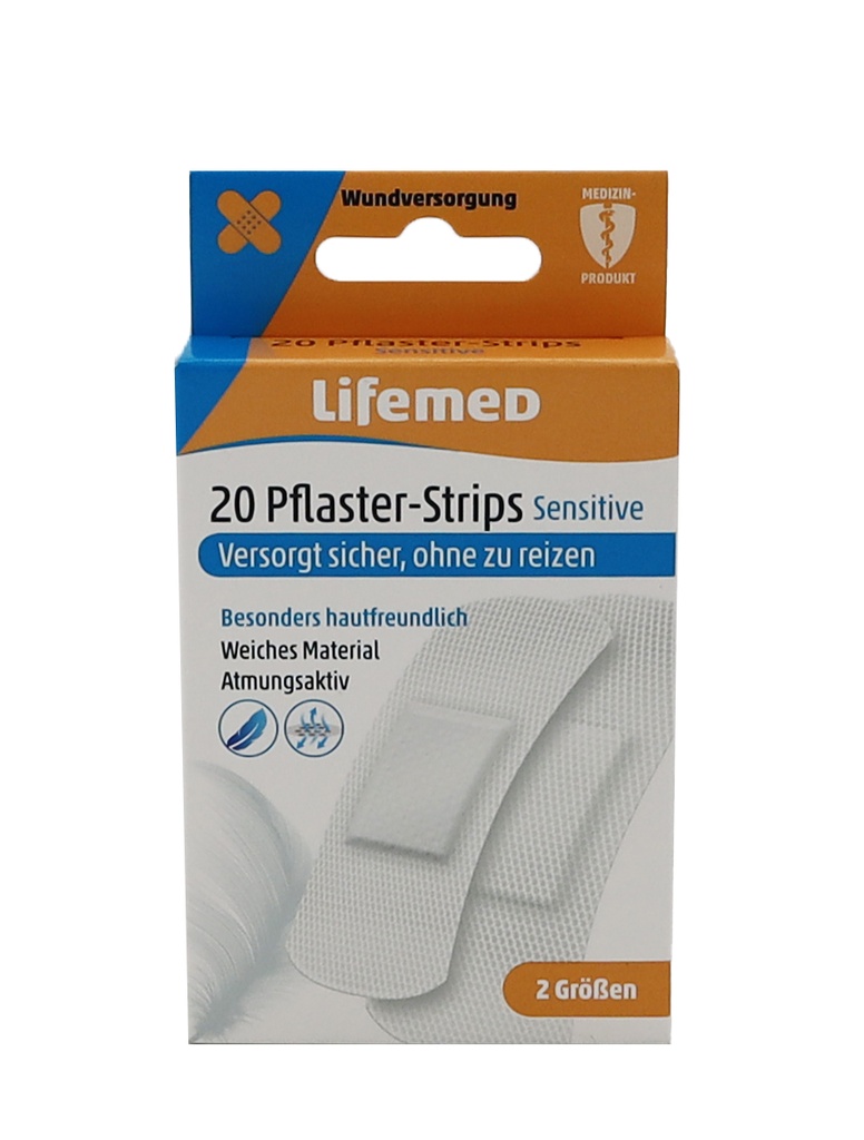 Lifemed" Pflaster-Strips weiss "Sensitive" 2 Größen 20 Stück