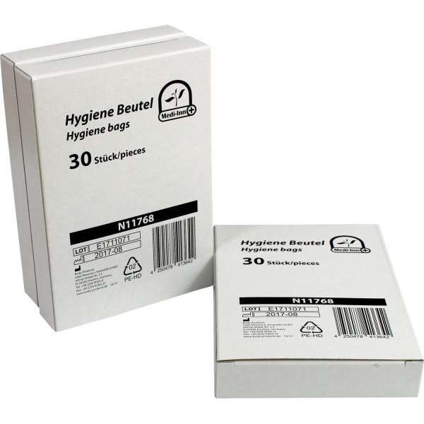 30 "Medi-Inn®" Hygienebeutel, HDPE 25 cm x 8 cm x 6 cm weiss im Spenderkarton