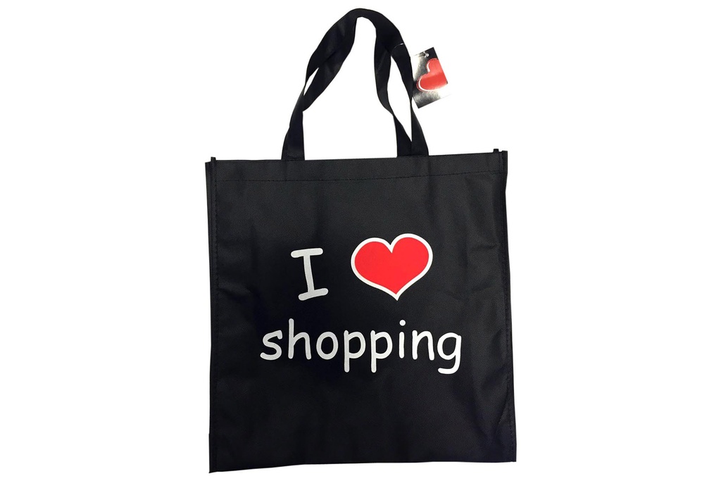 Einkaufstasche "I love Shopping" non Wooven, schwarz