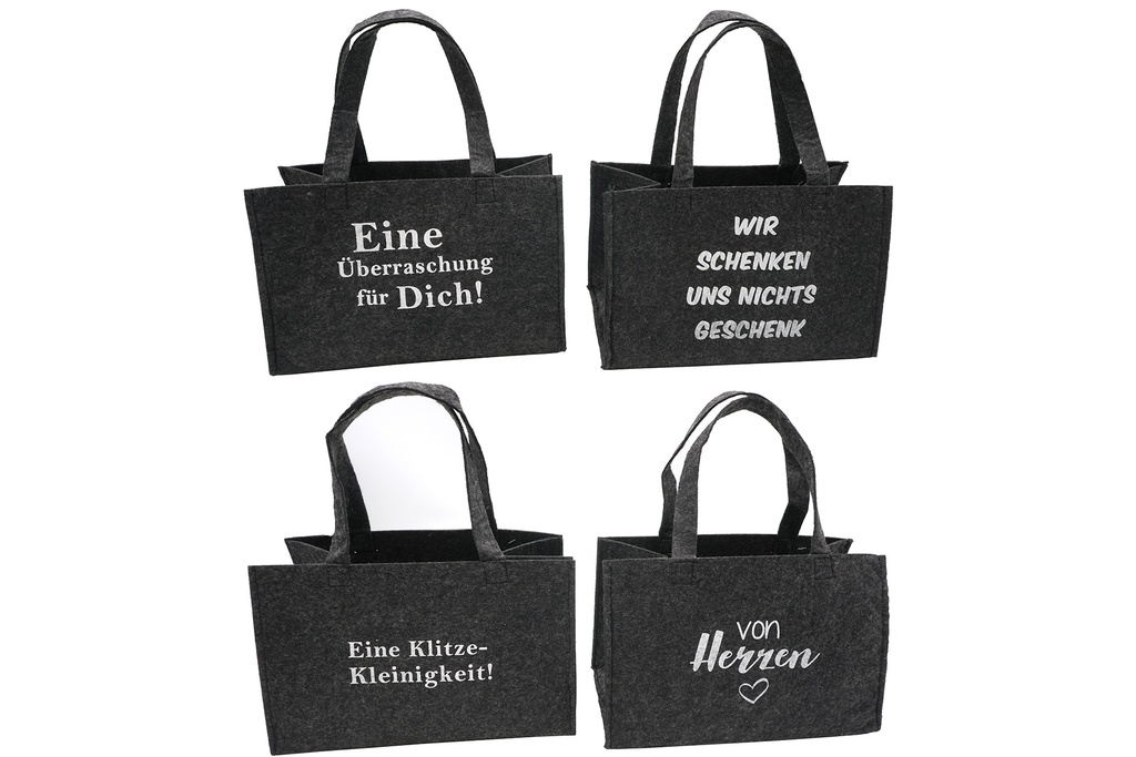 Geschenktasche Filz mit Spruch, 27x15x17cm, dunkelgrau