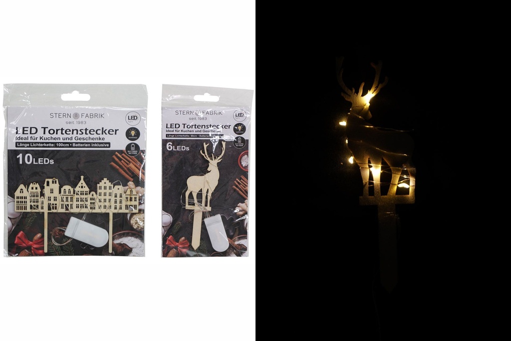 LED Holzbogen "Cake Topper Weihnachten", 15x15cm, 2 fach sortiert