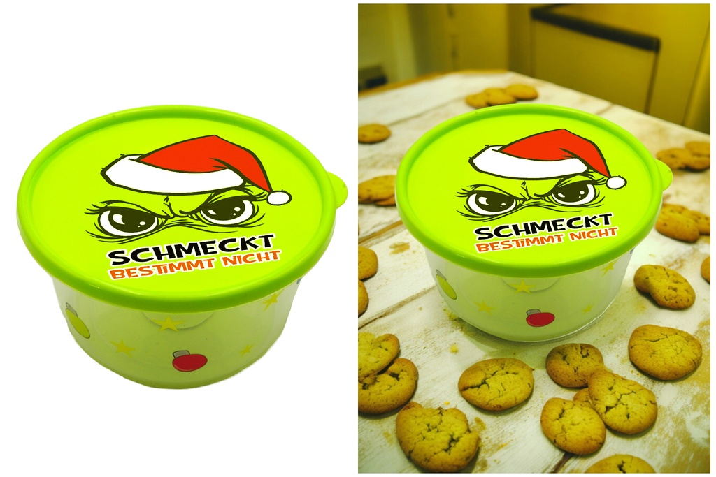 Vorratsdose Weihnachten Festtags-Muffel Ø 19,5 × 10 cm (1,8 L) – Lustige Anti-Weihnachten Keks- & Vorratsdose aus BPA-freiem Kunststoff | Perfekt für Kekse, Kuchen & Wichtelgeschenke
