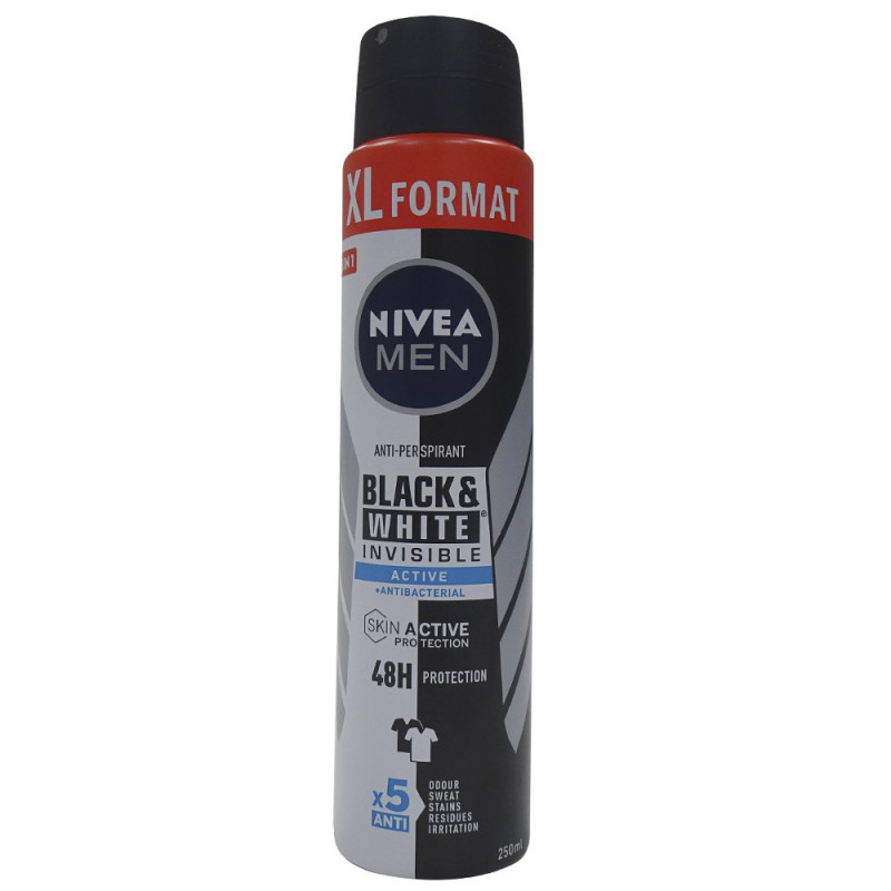 Nivea deodorant spray XXL 250 ml. Men black & white invisible active.