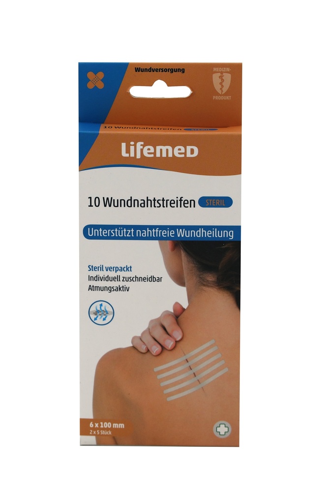 10er "Lifemed" Wundnahtstreifen 0,64 cm x 10,2 cm weiss "Hypoallergen