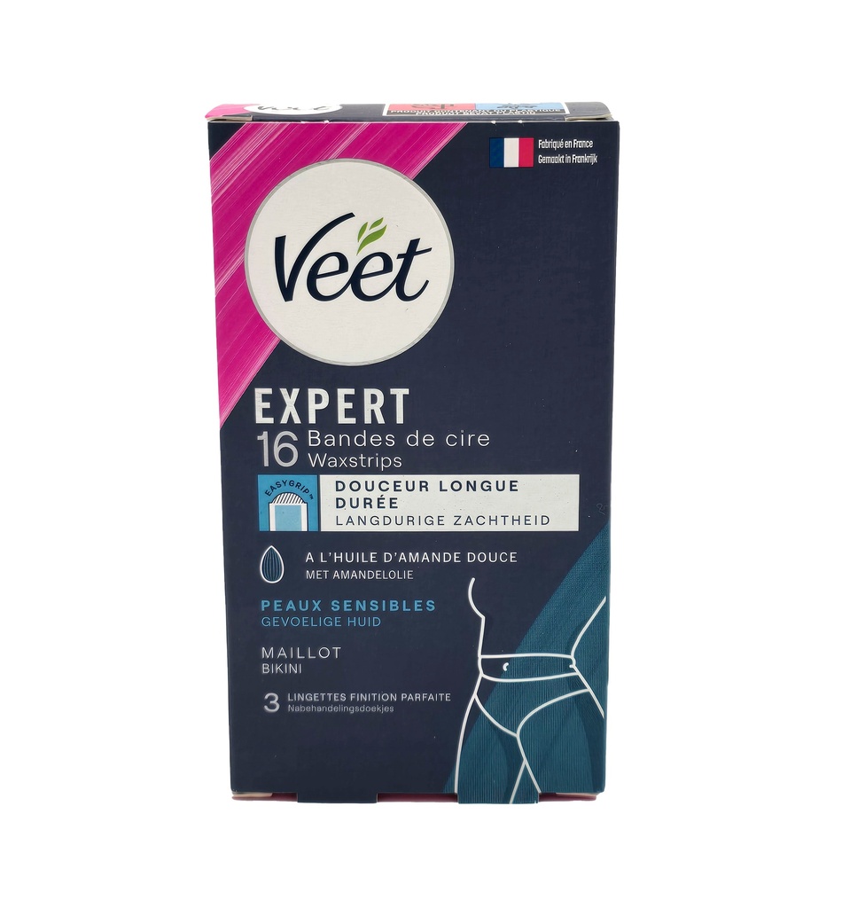 Veet Expert Wachsstreifen 16 Stück + 3 Finish Tücher , Bikinizone & Achseln