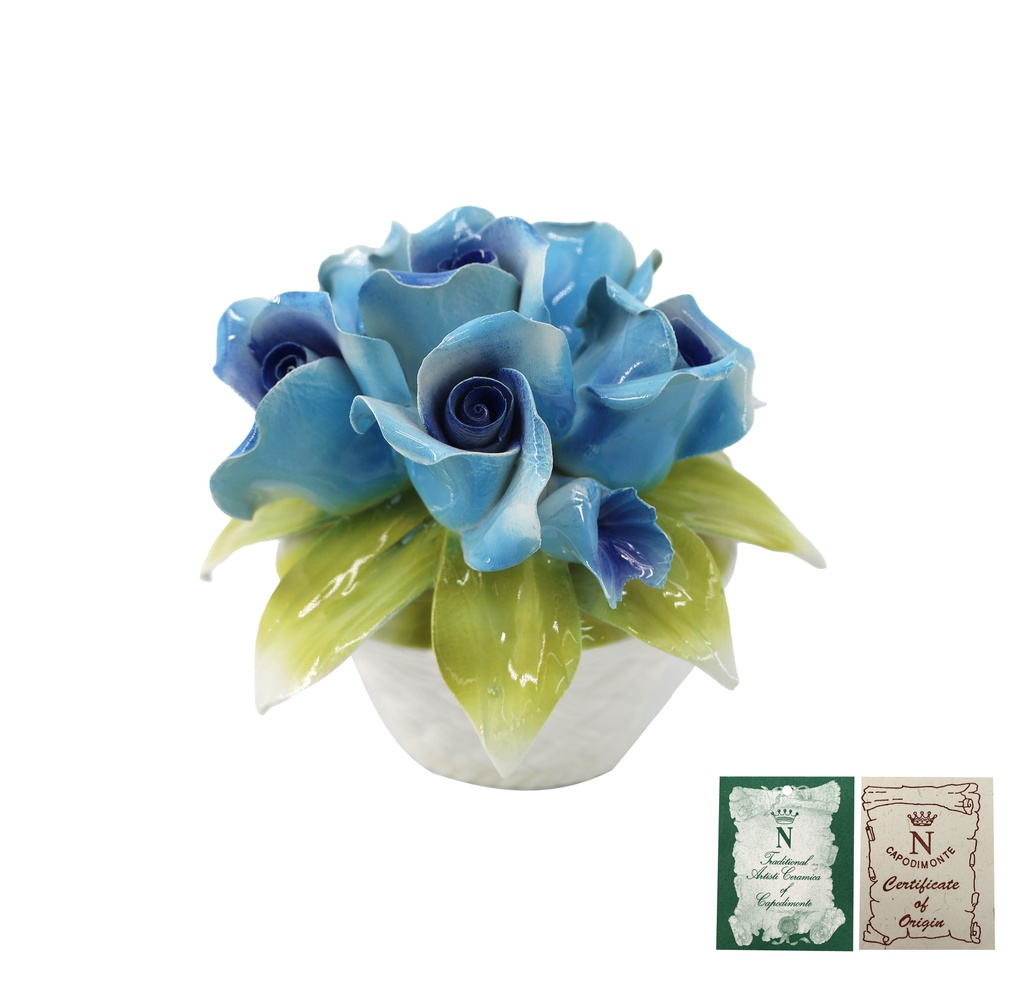 Capodimonte Porzellan Rosen blau 15x16cm