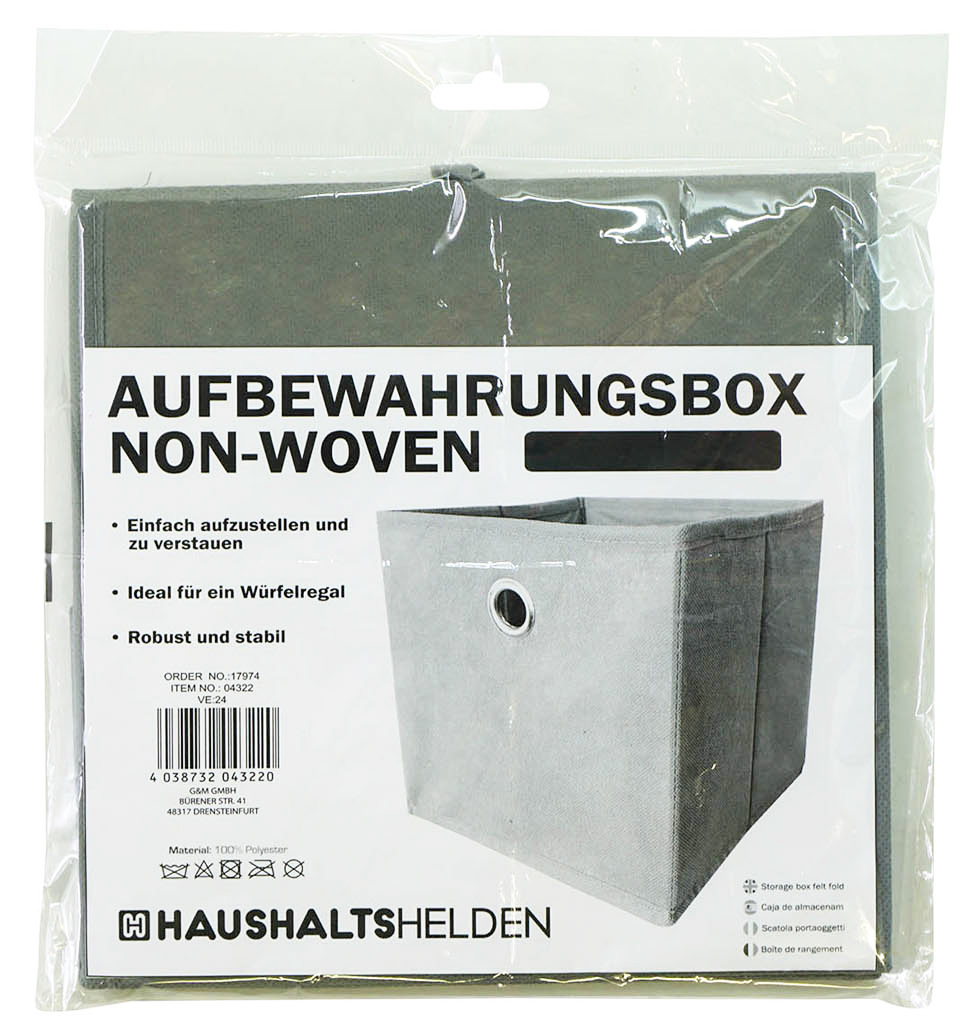 Aufbewahrungsbox Non-Wooven, 20x20x20cm faltbar, grau