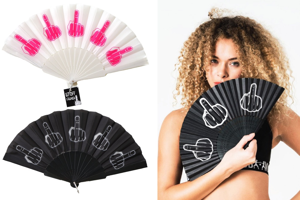 Fächer Stoff "Mittelfinger", 2 fach sortiert, 23 cm