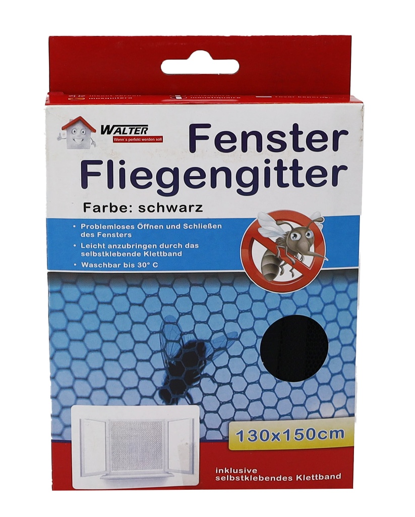 Insektennetz, 130x150cm mit Klettband, schwarz