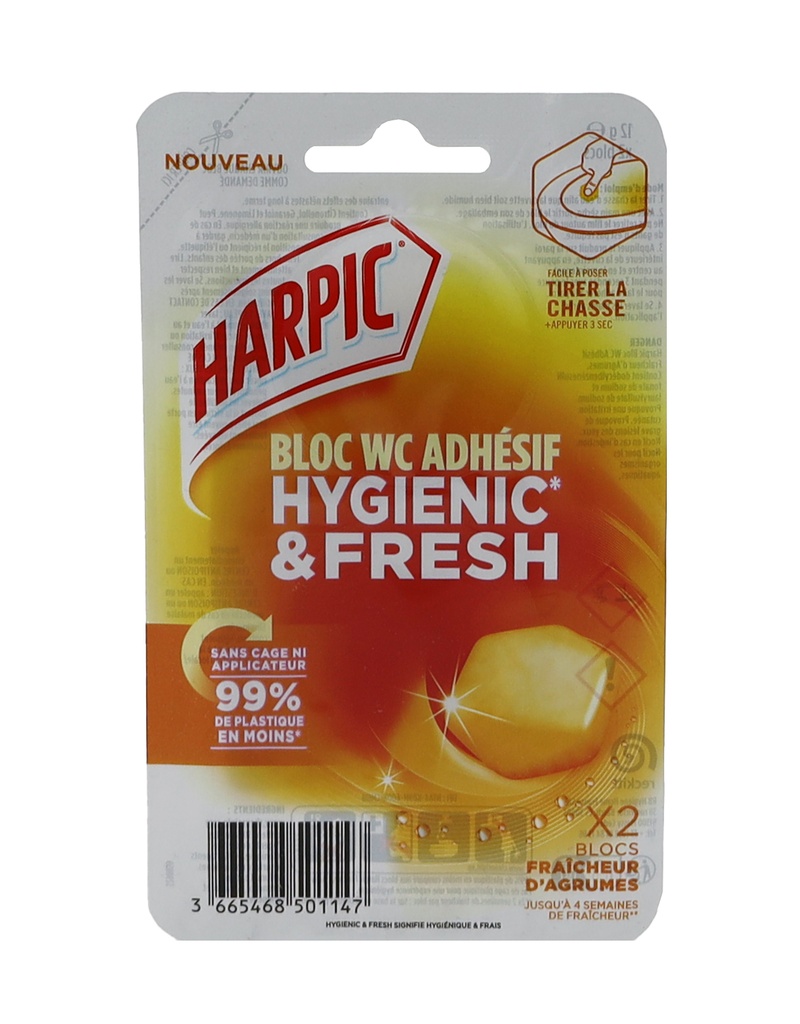 Harpic Hygiene und frischer selbstklebender Toilettenblock Frische 2x12g