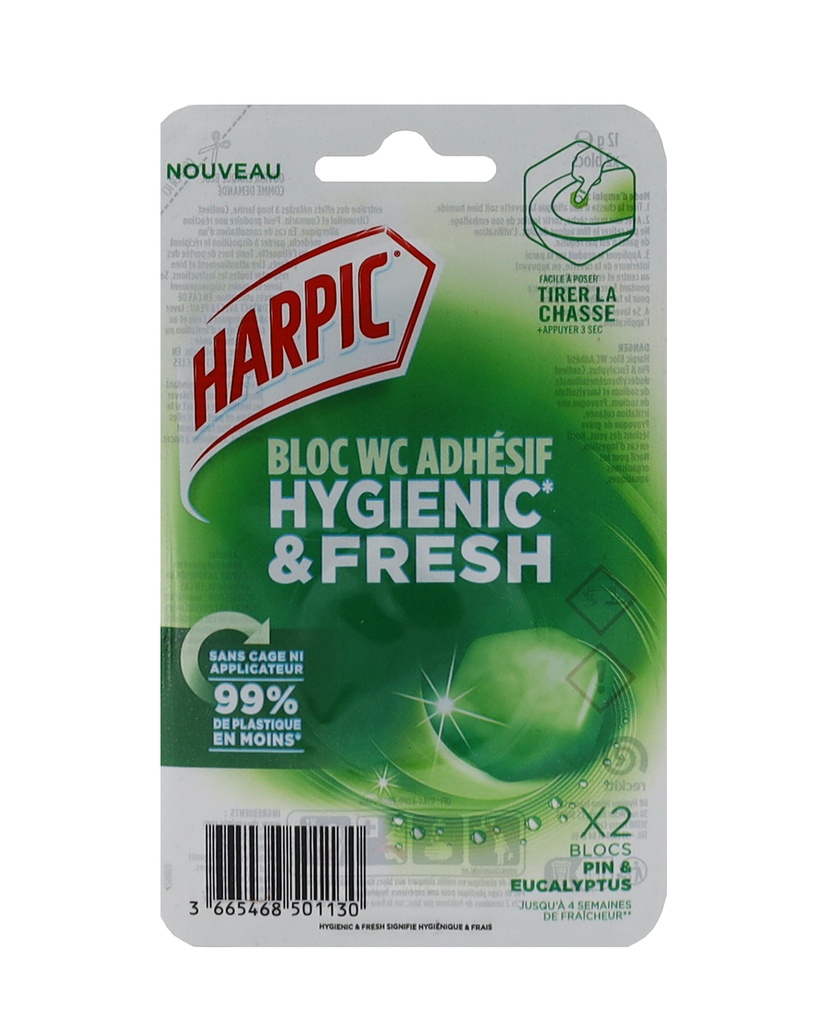 Harpic Hygiene und frischer selbstklebender Toilettenblock Eukalyptus 2x12g