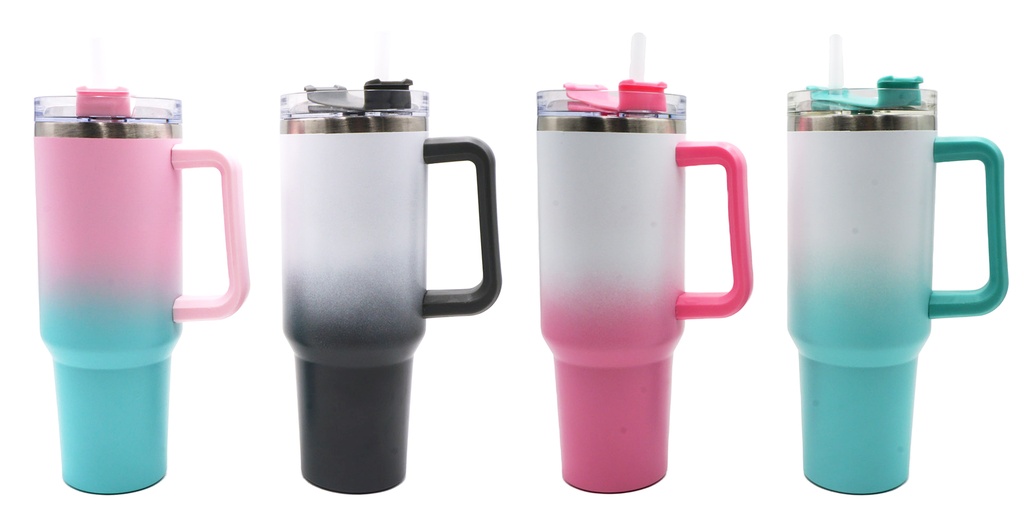 Thermobecher "TO GO" mit Farbverlauf, inkl. Strohhalm, 1200ml, 28x10cm, 4 Designs
