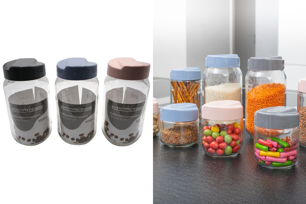 Vorratsglas, 19x9x9cm, 1000ml, 3 Farben