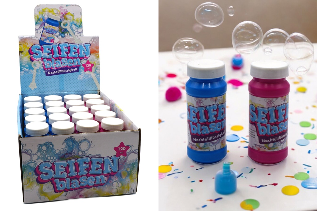 Seifenblasen Nachfüllflüssigkeit, 120ml, 2 Farben