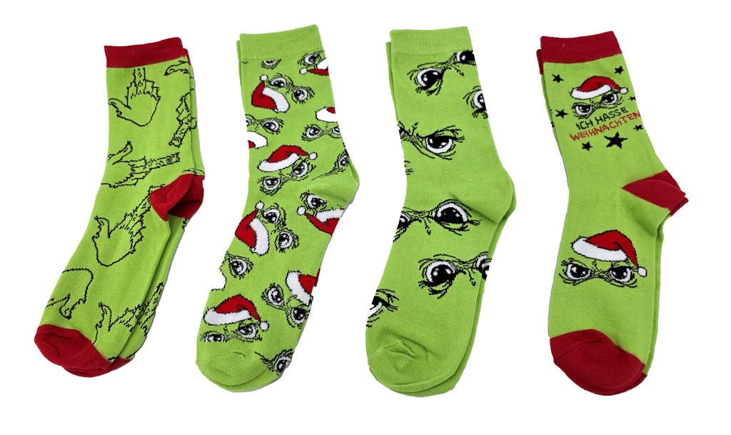 Socken Festtags-Muffel mit Sprüchen, 4 Designs | Lustige Anti-Weihnachten Geschenkidee für Weihnachtsmuffel, Männer & Frauen (Gr. 36-41 / 42-45)