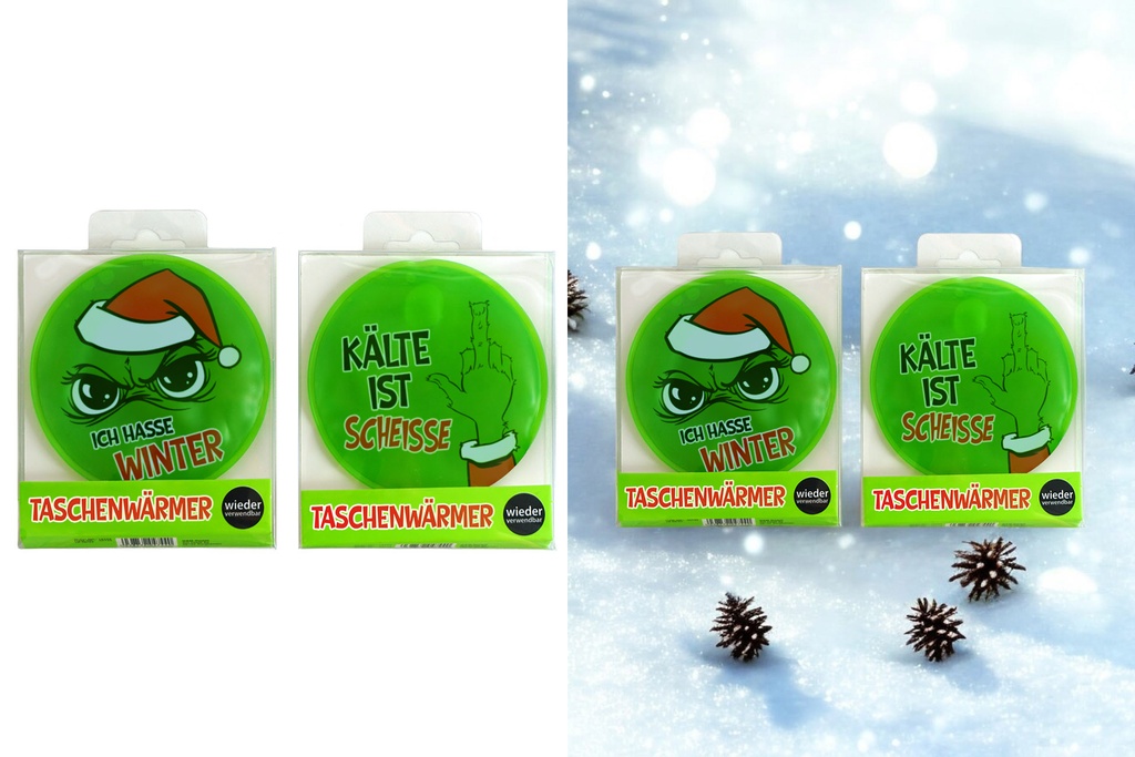 Taschenwärmer Festtags-Muffel Ø 8,5 cm | Lustiger Handwärmer für Winter-Muffel, Anti-Weihnachten-Fans & Wichtelgeschenke (Festtags-Muffel Serie)