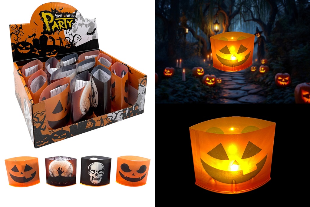 LED Windlicht/Tischlampe "Halloween", 10x10x4cm, 4 Designs