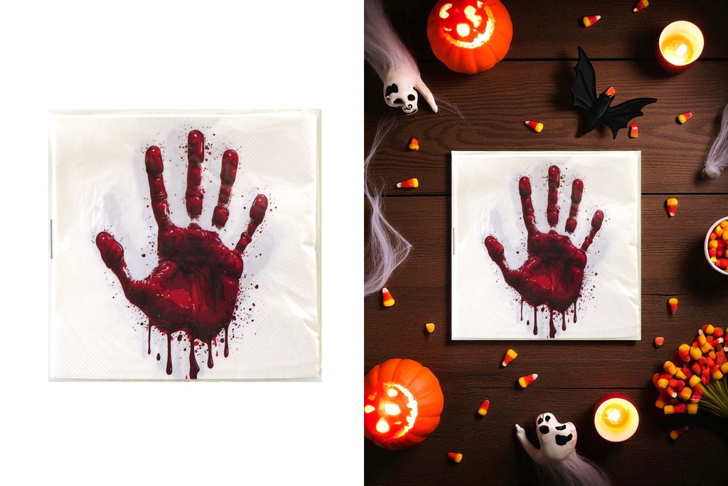 Servietten Halloween "Rote Hand" 33x33cm, ¼ Falz, 3-lagig, 20er Pack