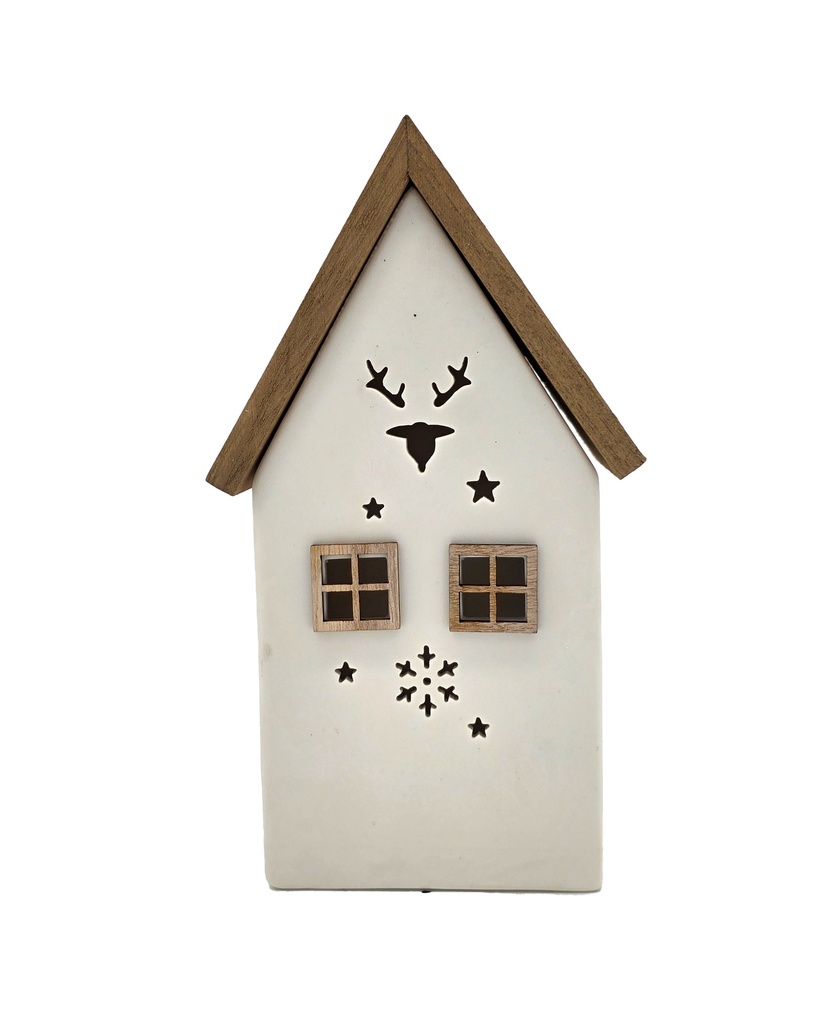 Weihnachts Dekohaus aus Porzellan LED mit Holzdach, H x 20,5 cm