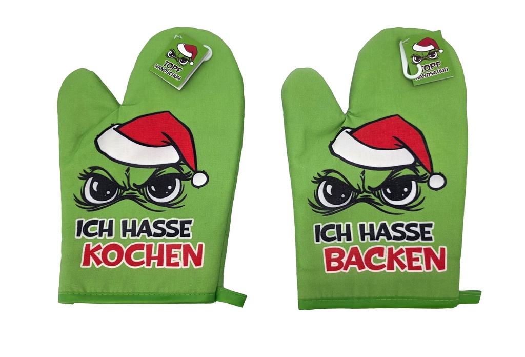 Topfhandschuh Festtags-Muffel - 2 Designs  | Lustiger Weihnachts-Topfhandschuh für Weihnachtsmuffel & Anti-Weihnachten | Hitzebeständig & robust