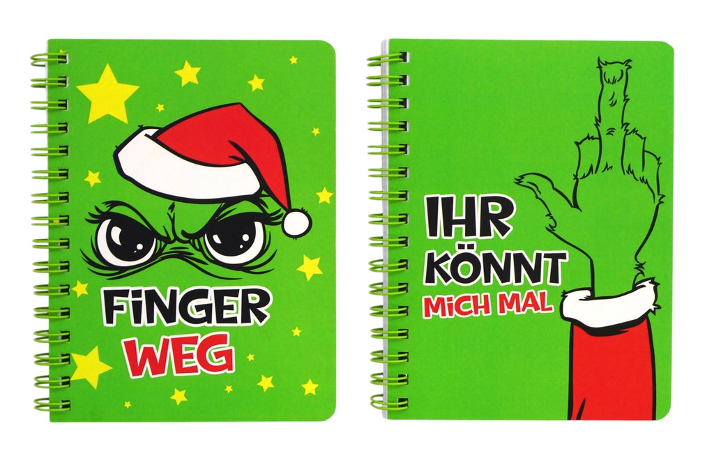 Notizbuch Festtags-Muffel | A6 | 60 Blatt | Spiralbindung | 2 Designs | Lustiges Schul- & Büro-Notizheft für Weihnachtsmuffel & viral-tauglich