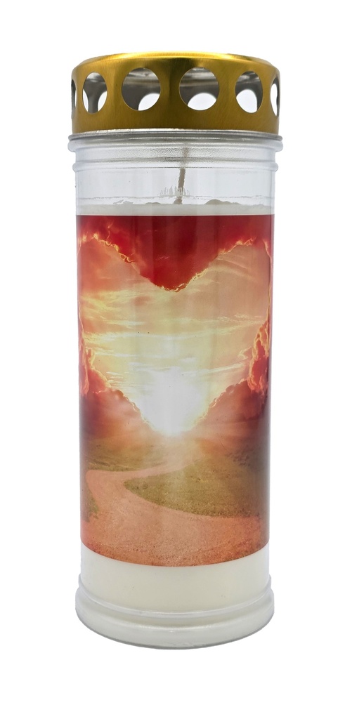 Grabkerze | Erstklassige Qualität | 20cm x 7,5cm mit Motiv | Himmelstor Herzlicht