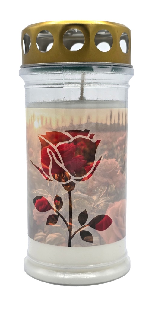 Grabkerze | Erstklassige Qualität | 17cm x 7,5cm mit Motiv | Rose Matt