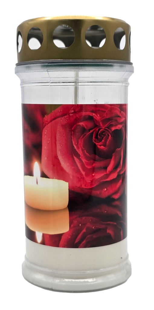 Grabkerze | Erstklassige Qualität | 17cm x 7,5cm mit Motiv | Rote Rose Licht