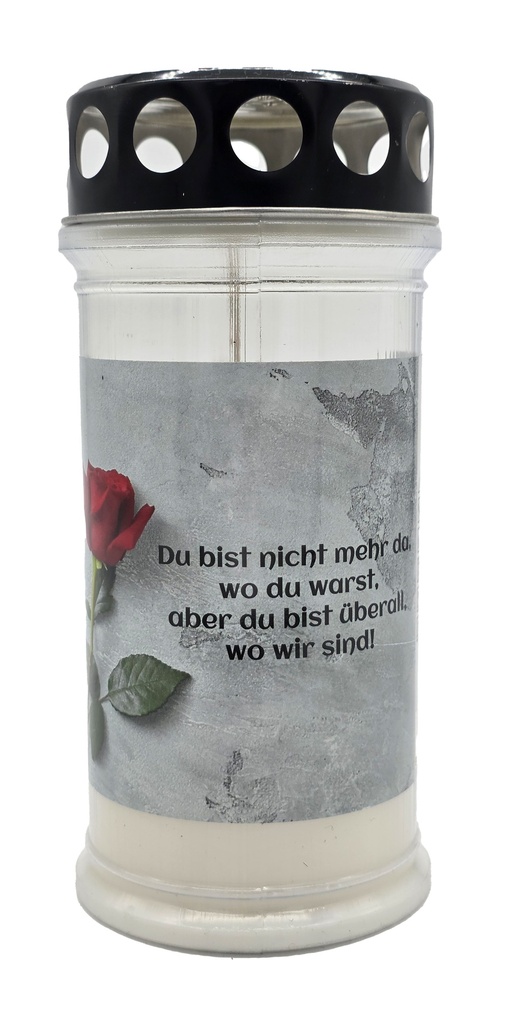 Grabkerze | Erstklassige Qualität | 17cm x 7,5cm mit Motiv | Rose mit Stil & Text