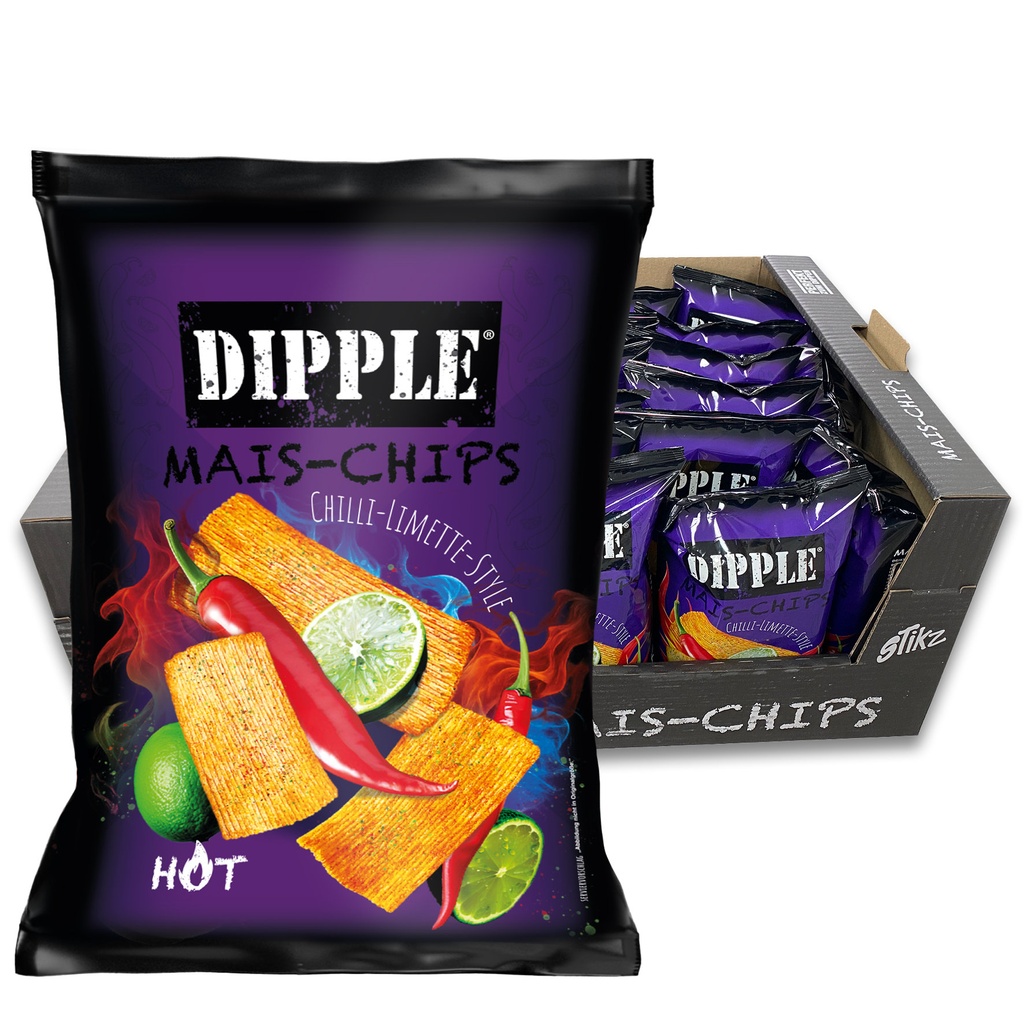 Dipple Mais-Chips 90g Stikz Hot+ Chili Limette