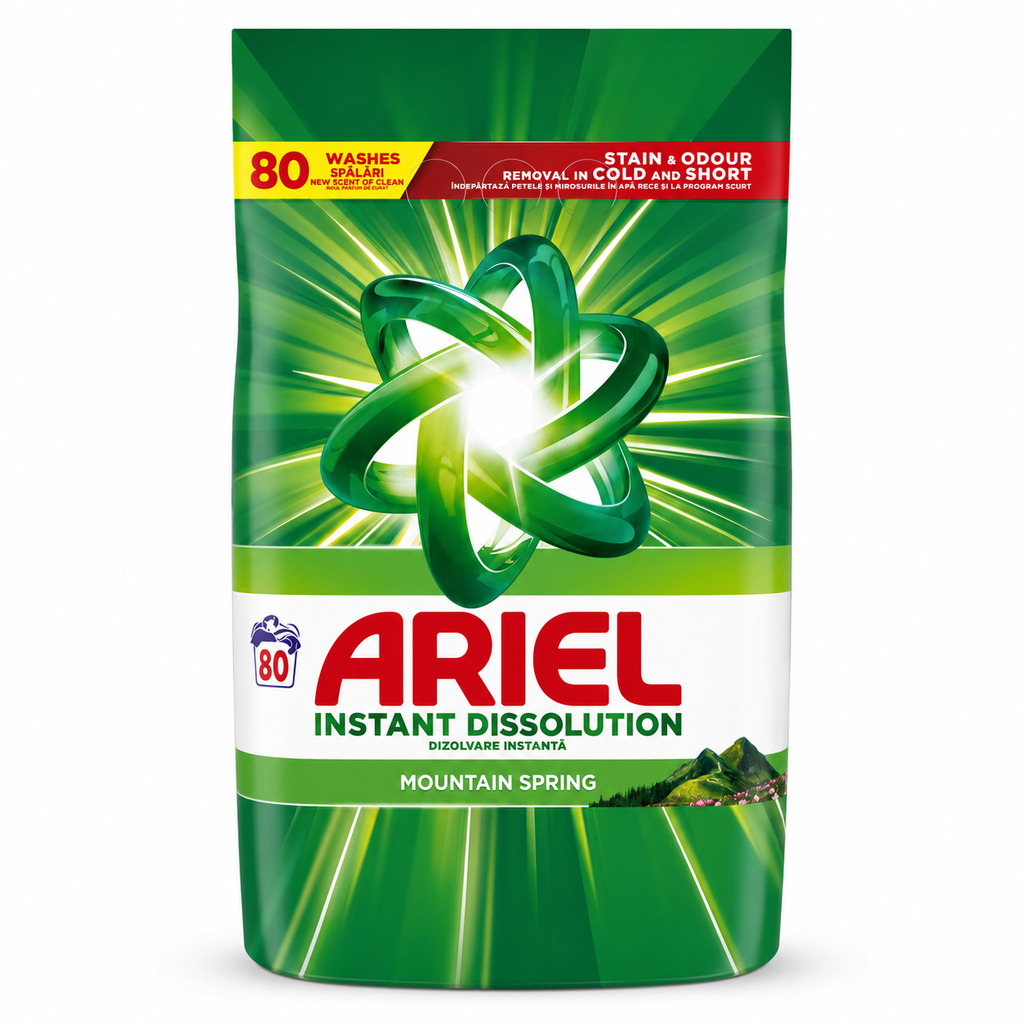 Ariel Instant Dissolution Mountain Spring Waschpulver für 80 Waschgänge in grüner Vorratspackung