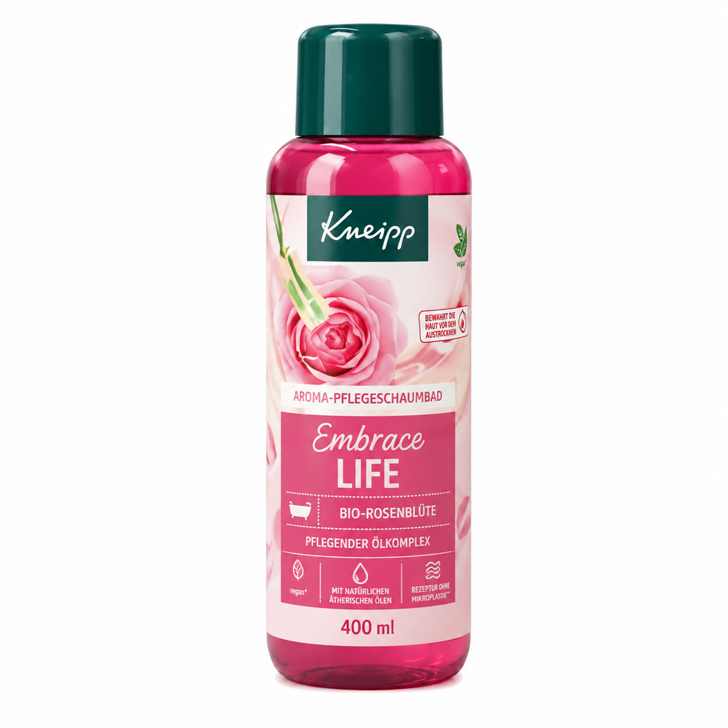 Kneipp Aroma-Pflegeschaumbad Umarme das Leben Bio-Rosenblüte 400 ml mit pflegendem Ölkomplex