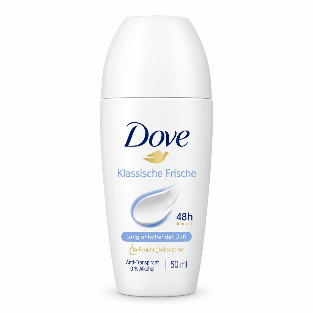 Dove Classic Fresh Antitranspirant Deoroller 50 ml mit bis zu 48 Stunden Schutz und ¼ Pflegecreme