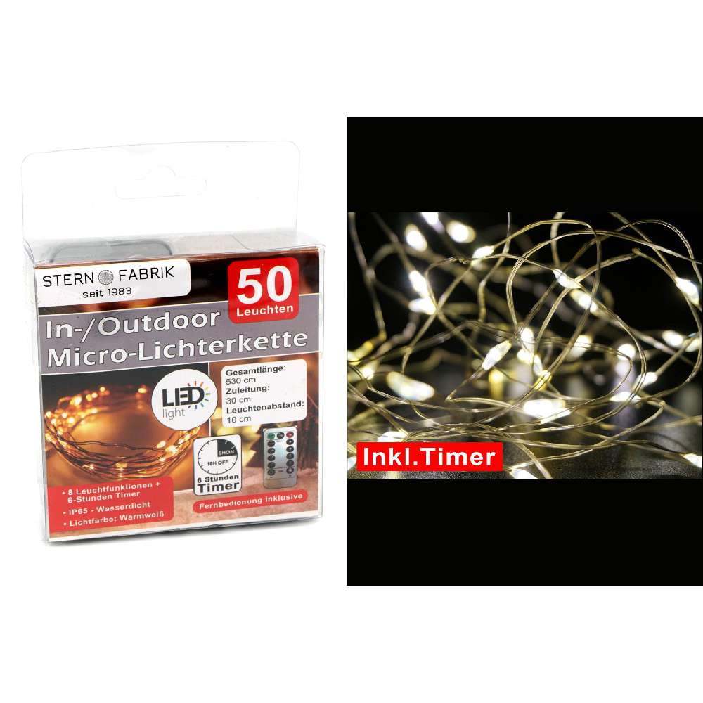 Lichterkette Basics LED Mikro, 50er In-/Outdoor mit Fernbedienung, mit Timer 