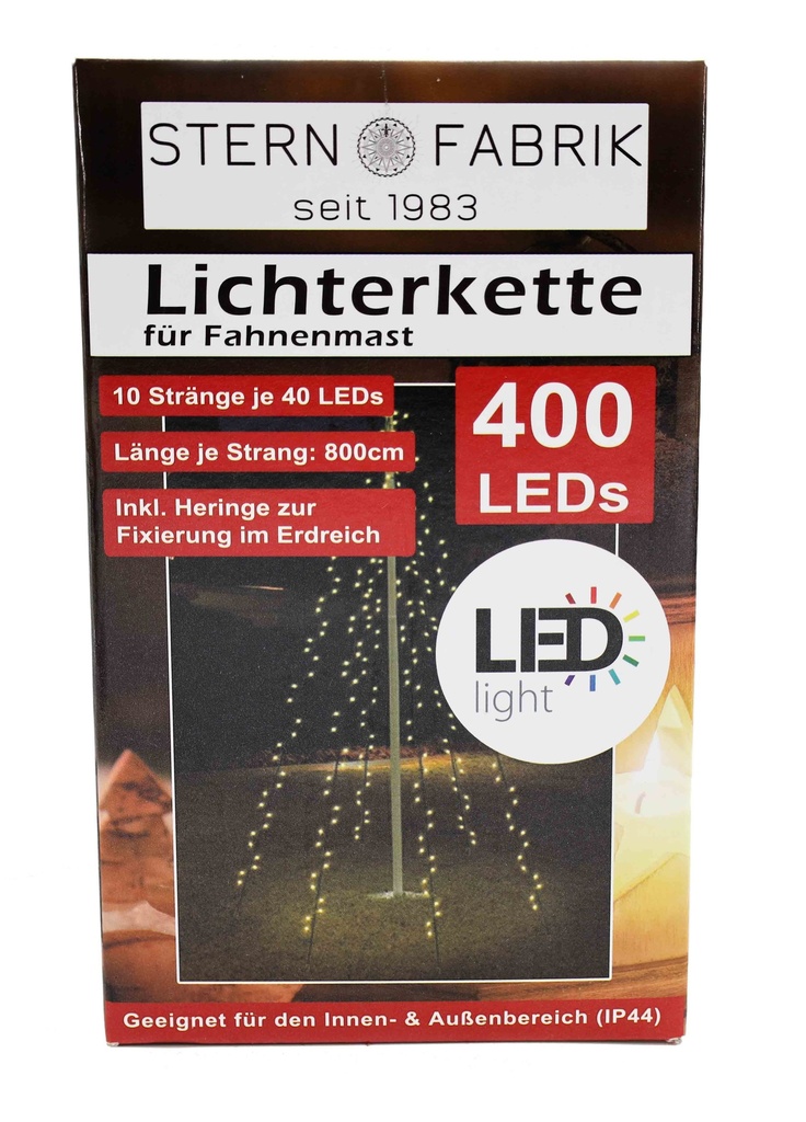 LED Lichterkette für Fahnenmast, 400 LED, 800cm, warmweiß, 10 Heringe, 230V 