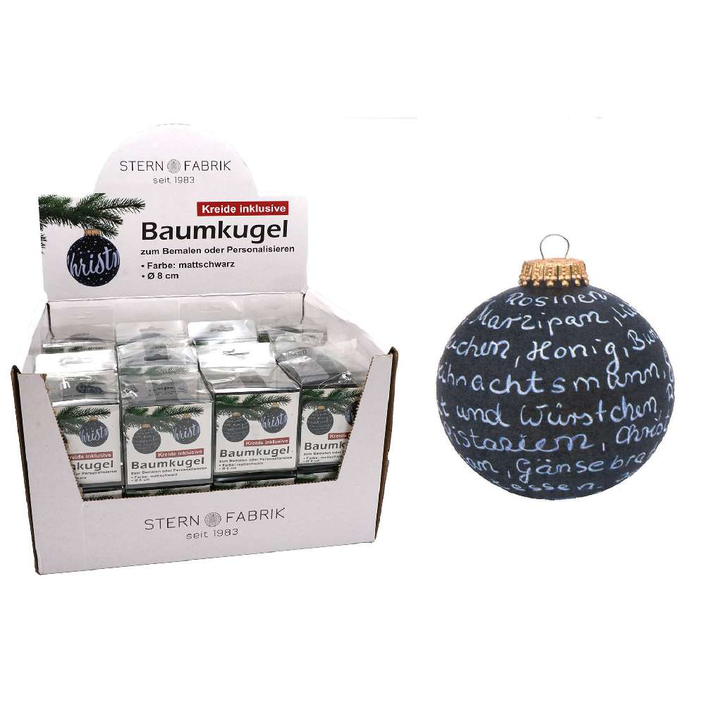 Weihnachtskugeln Kunststoff "zum Beschriften" 8cm inkl. Kreide