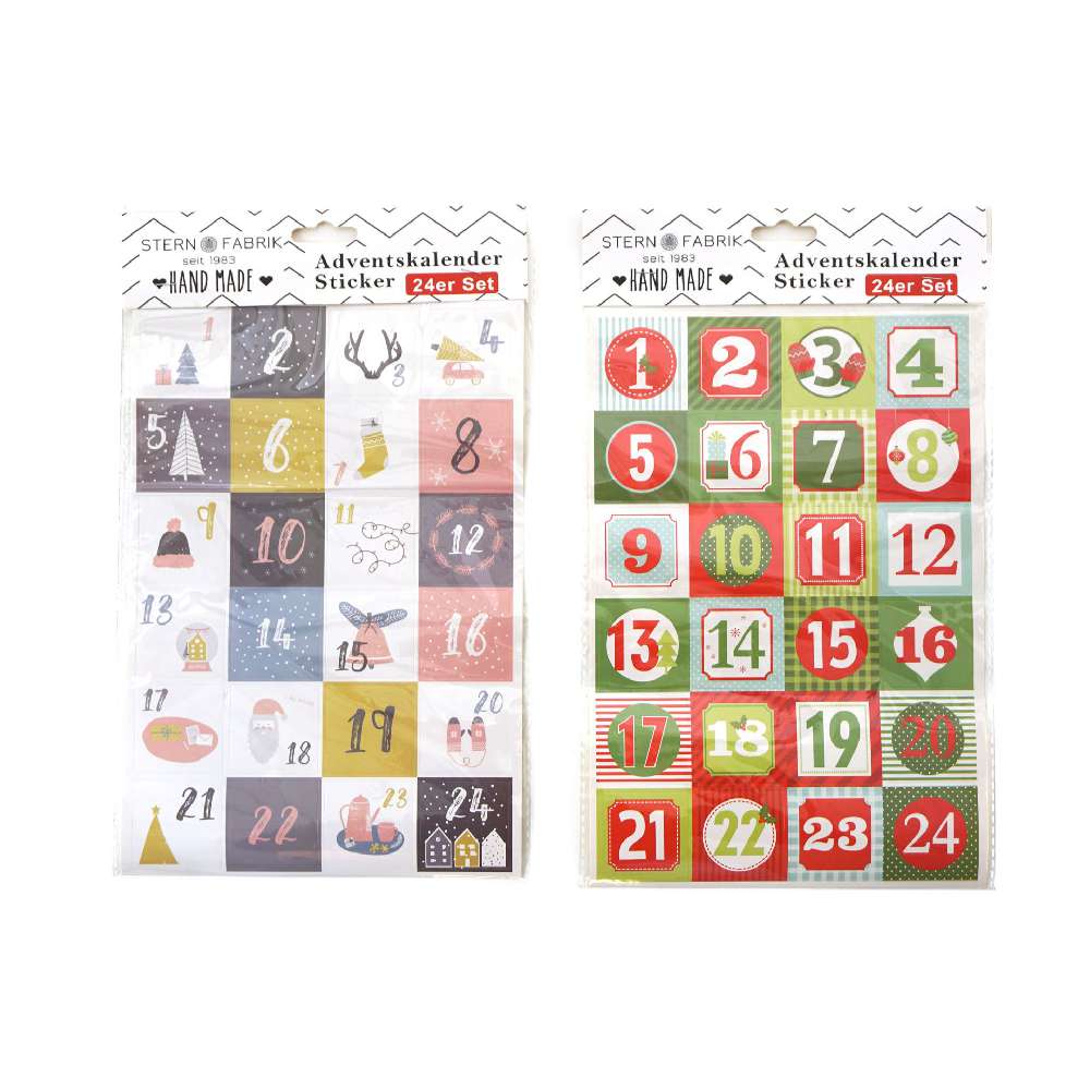 Adventskalender Sticker, 24er Set, 3,5-4,5cm 