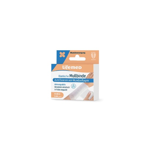 [3568] Lifemed Elastische Mullbinde zum Fixieren von Wundauflagen  4 m x 6 cm weiss