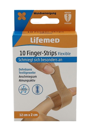 [3557] Lifemed Finger-Strips 12 cm x 2 cm hautfarben "Flexible", 10er.