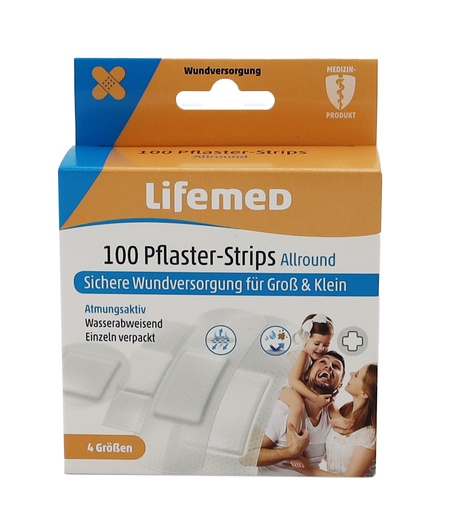 [5295] 100 Stück  "Lifemed" Pflaster-Strips halbtransparent "Allround" 4 Größen