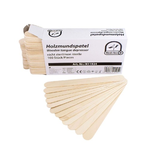 [8842] Medi-Inn® Holzmundspatel 100 Stück nicht steril 150 mm x 18 mm x 1,5 mm natur einzeln gehüllt