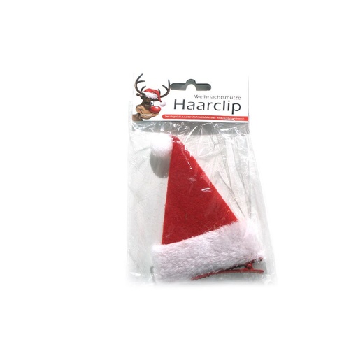 [8376] Weihnachtsmütze Haarclip rot mit Bommel 