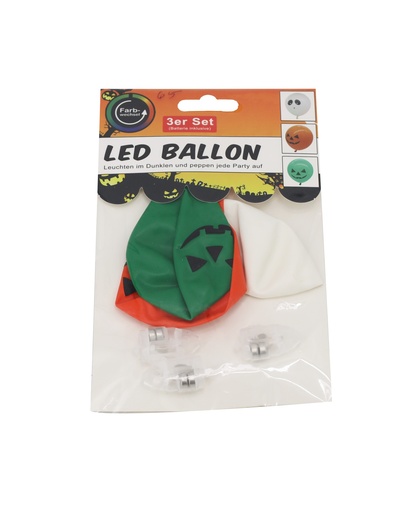 [13567] Halloween LED Ballon 3er mit Druck, Farbwechsel