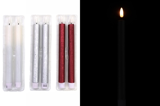 [15792] LED Echtwachskerze Stabkerze "3D Flamme", 24cm, 2er Set, warmweiß, 3 Farben