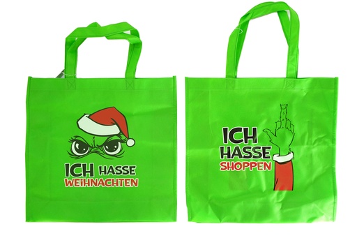 Tasche Festtags-Muffel | 39 × 11,5 × 38 cm | 2 Designs | Grün | Anti-Weihnachten Einkaufstasche für Weihnachtsmuffel & Humor-Fans