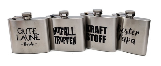 [14235] Flachmann Edelstahl mit Sprüchen 150ml,